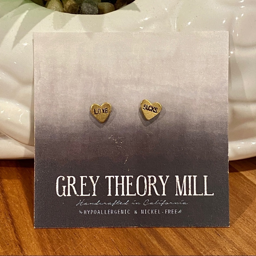 Grey Theory Mill Love Sucks Earrings